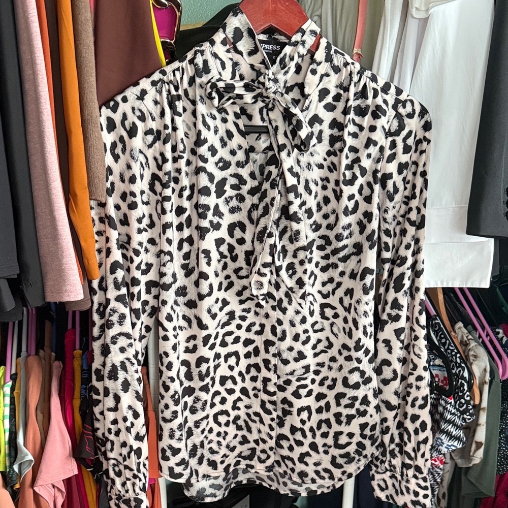 Express Animal Print Blouse - Black and White